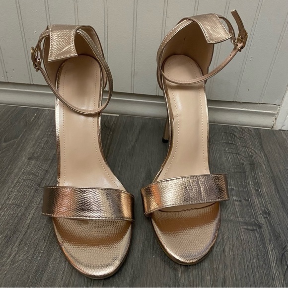 None Shoes - Rose Gold Strappy Stiletto Sandels